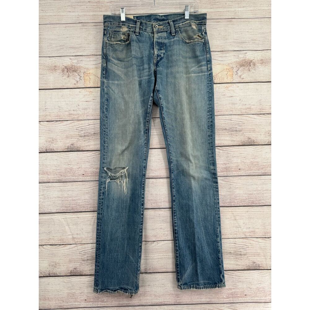 Loomstate Organic Cotton‎ Distressed Selvedge Straight Leg Jeans Men's 31 Blue